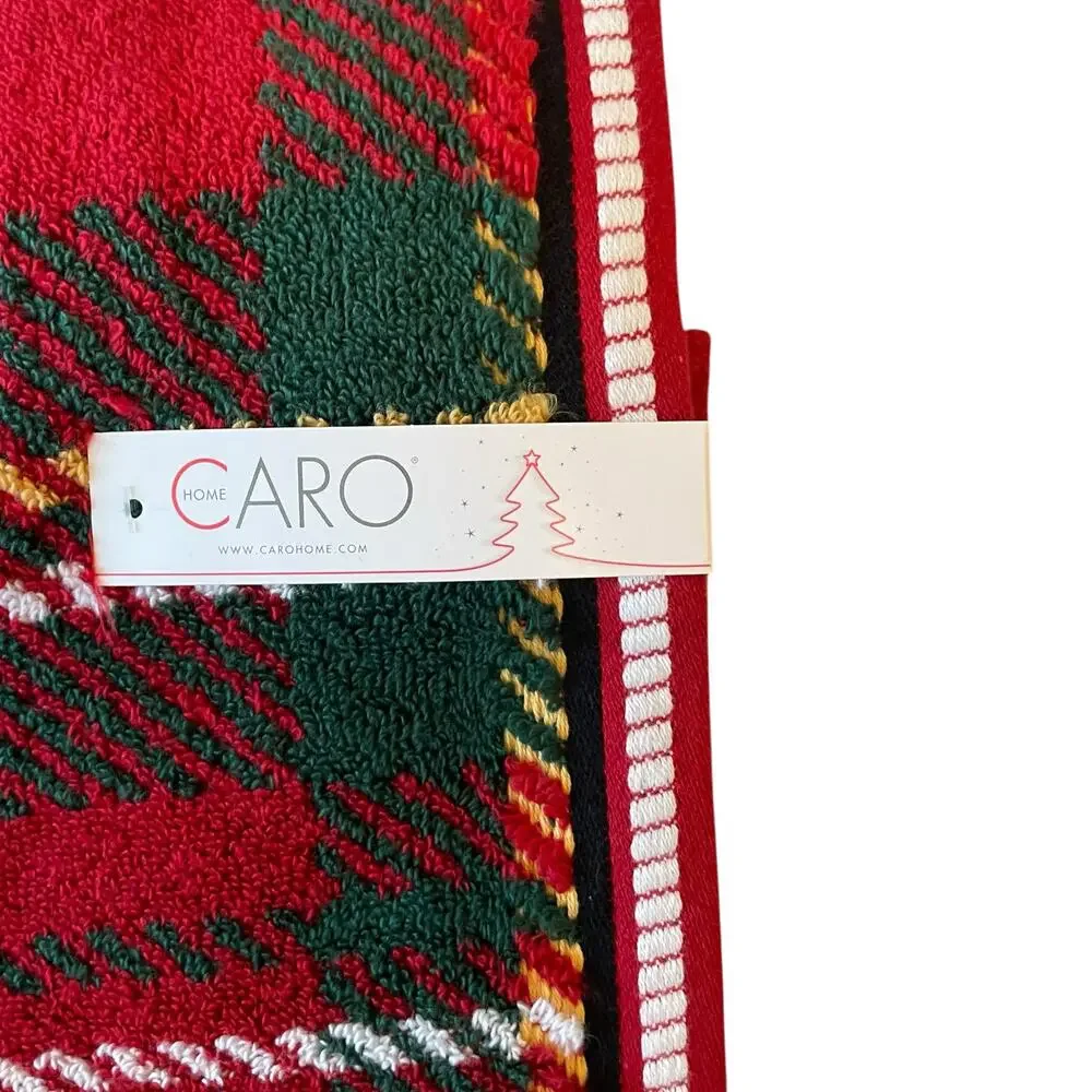 4pc Caro Home Holiday RED TARTAN Cotton 2 Bath 2 Hand Towel Set Christmas NEW